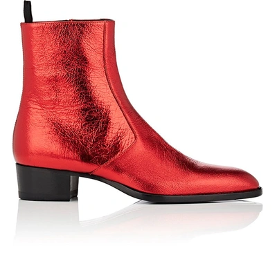 Saint Laurent Wyatt Leather Ankle Boots In Red