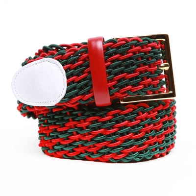 Del Toro Green + Red Intrecciato Woven Belt