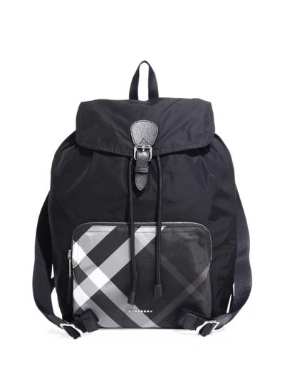 Burberry Checkered Drawstring Backpack In Black