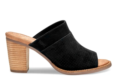 Toms Black Suede Perforated Women's Majorca Mule Sandals