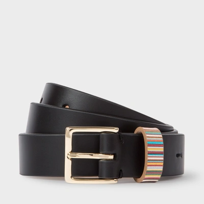 Paul Smith Women's Black Leather Belt With Signature Stripe Keeper