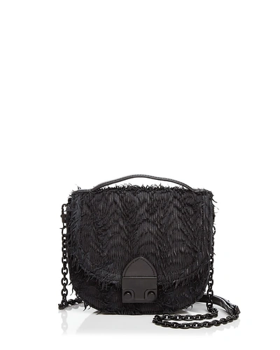 Loeffler Randall Fringe Mini Leather Saddle Bag In Black/black