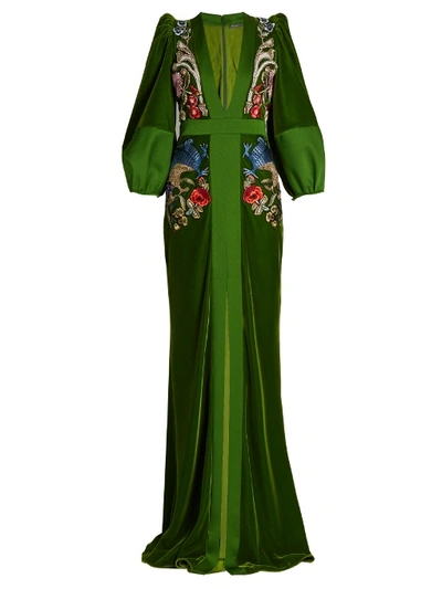 Alexander Mcqueen Deep V-neck Embroidered Velvet Gown In Additional Details  Will Be Added When The Item Arrives In Stock | ModeSens