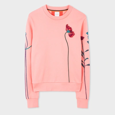 Paul Smith Women's Pink Cotton Sweatshirt With Floral Embroidery
