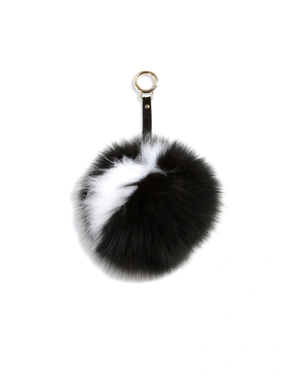 Adrienne Landau Two-tone Fox Fur Pom-pom Keychain In Black-white