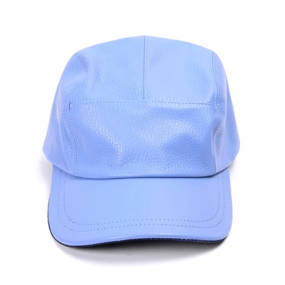 Del Toro Sky Blue Pebbled Leather Five Panel Cap With Navy Camo Underbill
