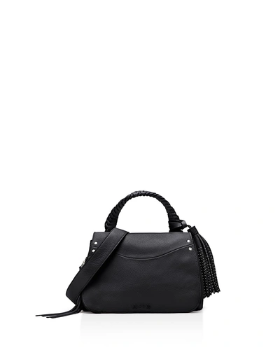 Elizabeth And James Trapeze Small Leather Crossbody In Black/silver