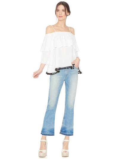 Alice And Olivia White Meagan Off Shoulder Top - White / Black
