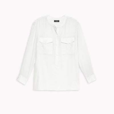 Theory Silk Banded Collar Shirt - White