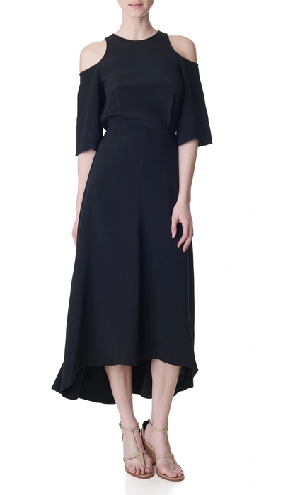 Tibi Silk Cut Out Shoulder Dress In Black