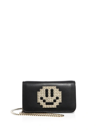 Les Petits Joueurs Micro Janis Smiley Face Leather Chain Shoulder Bag In Black