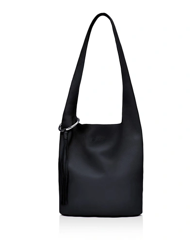 Elizabeth And James Finley Courier Pebbled Leather Hobo In Black/silver