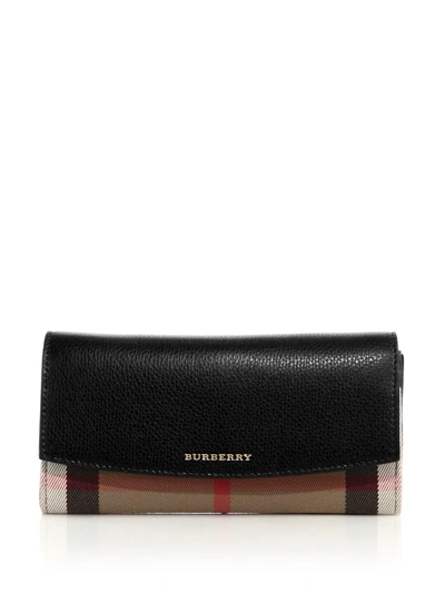 Burberry Porter Leather & House Check Continental Wallet In Black