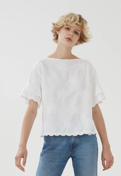 M.i.h. Jeans Fiske Top - Scallop Hem Top - White