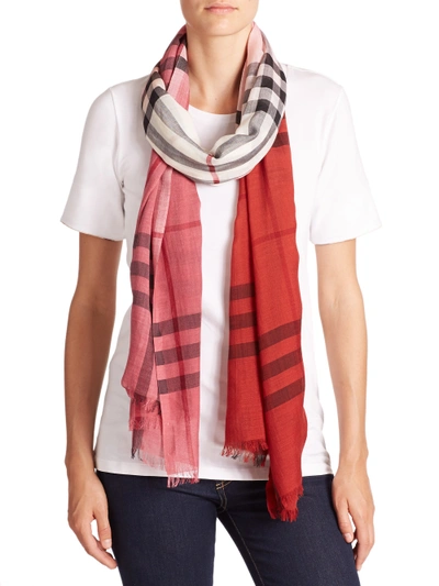 Burberry Giant Check Wool & Silk Scarf In Red-multi