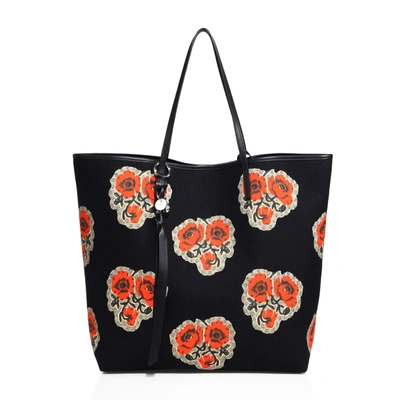 Alexander Mcqueen Skull Open Rose-print Canvas Shopper In Black-red