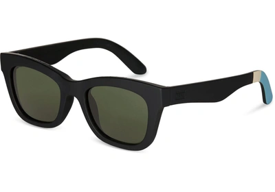 Toms Traveler By  Paloma Matte Black Sunglasses With Glass Bottle Green Lens