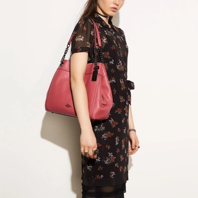 Coach Turnlock Edie Shoulder Bag In Polished Pebble Leather In Light Gold/oxblood