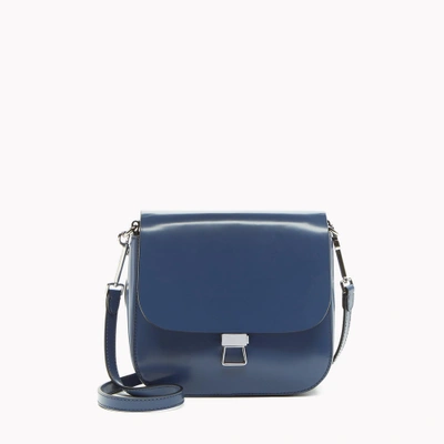 Theory Perry Saddle Bag In Shiny Leather - Summer Blue