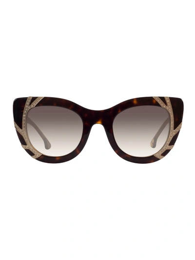 Alice And Olivia Delancey Crystal Sunglasses - Dark Tortoise