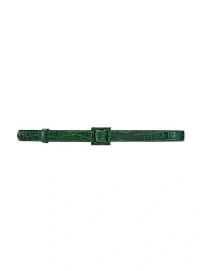 Oscar De La Renta Emerald Skinny Alligator Waist Belt