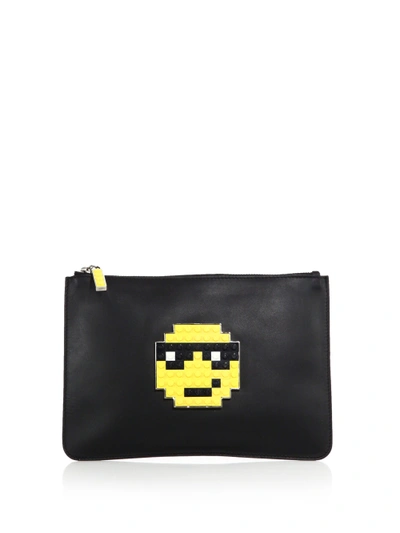 Les Petits Joueurs Boss Small Leather Clutch In Black-yellow