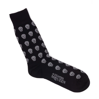 Alexander Mcqueen Metallic Skull Socks In Black Silver