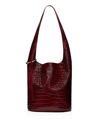 Elizabeth And James Finley Courier Croc-embossed Leather Hobo In Oxblood/gold