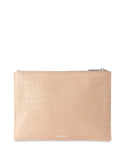 Whistles Matte Medium Croc-embossed Leather Clutch In Nude/silver
