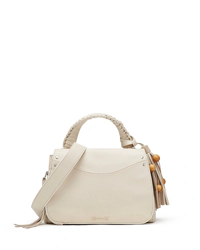 Elizabeth And James Trapeze Small Leather Crossbody In Crème/silver
