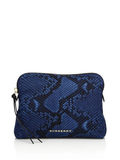 Burberry Large Python-print Technical Nylon Pouch In Mineral Blue