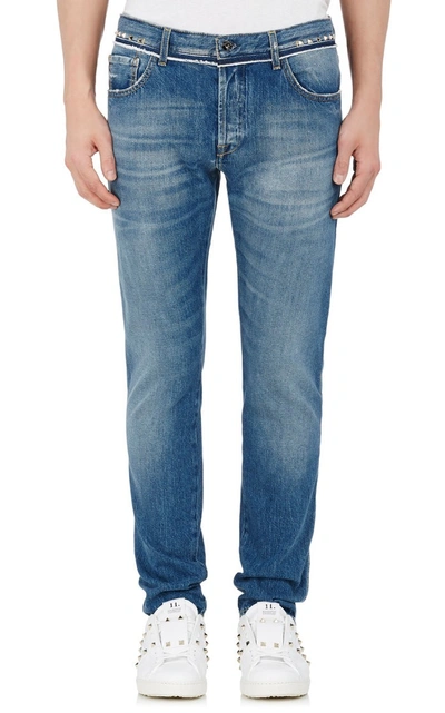 Valentino Rockstud Untitled Slim Jeans In Blue