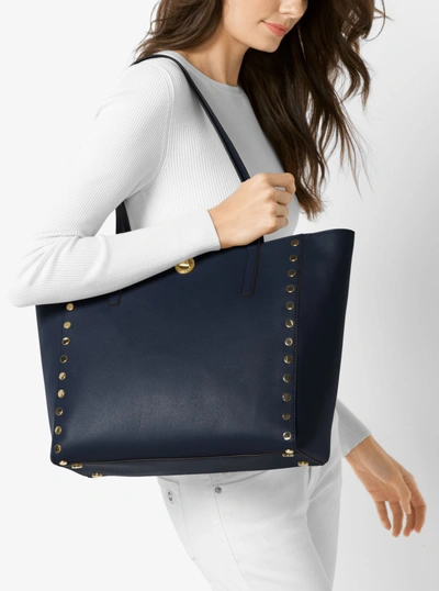 Michael Kors Rivington Large Studded Leather Tote In Admiral