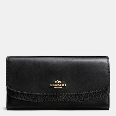 Coach Double Flap Wallet In Glovetanned Leather In Light Gold/black