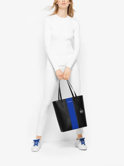 Michael Kors Emry Large Leather Tote In Black/electric Blue