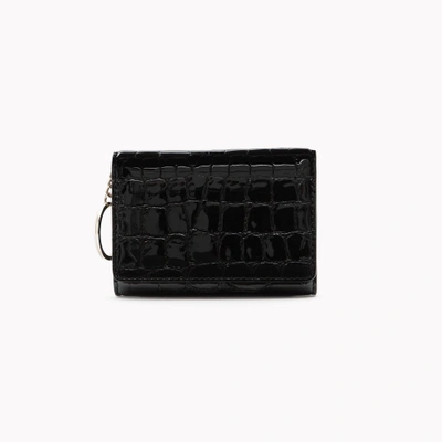 Theory Card Wallet With Key Ring In Croc Effect Leather - Black