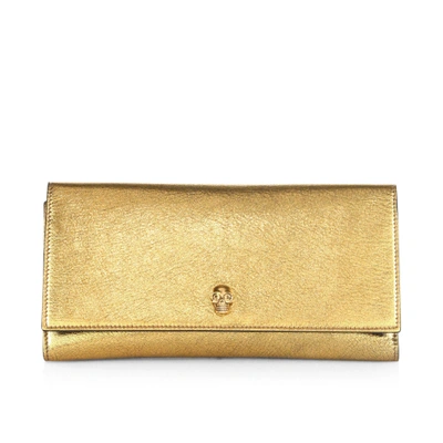 Alexander Mcqueen Metallic Leather Travel Wallet In Antique Gold