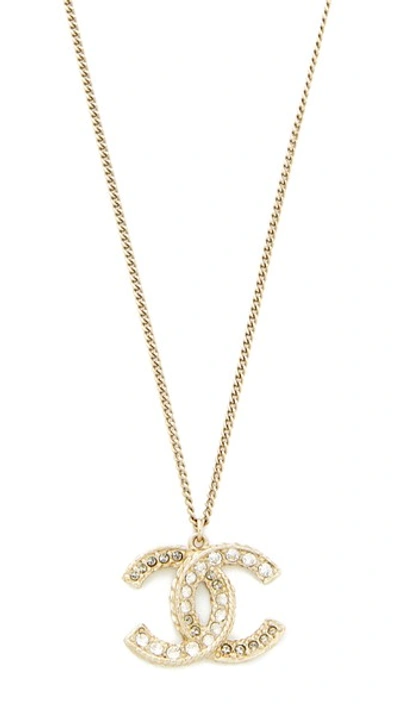 What Goes Around Comes Around Chanel Pendant Cc Necklace (previously Owned) In Gold/crystal