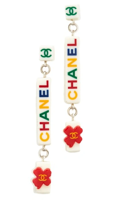 What Goes Around Comes Around Chanel Acrylic Dangle Earrings (previously Owned) In White Multi