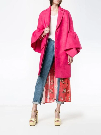 Shop Delpozo Bell Sleeve Single Breasted Coat In Pink