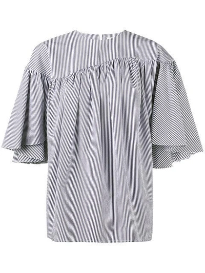 Shop Gucci Stripe Gathered Blouse In Blue