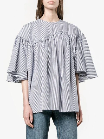 Shop Gucci Stripe Gathered Blouse In Blue