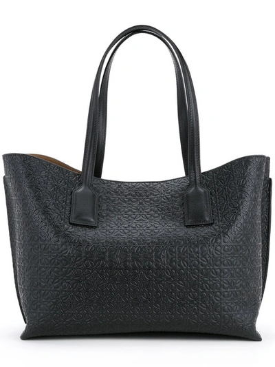 Loewe T Shopper Embossed Leather Tote In Black