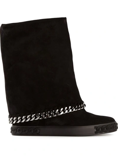 Casadei Chain Detail Rubber Sole Boots In Black