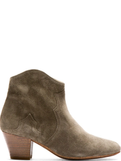 Isabel Marant Dicker Calfskin Velvet Leather Boots In Gray, Green. In Taupe