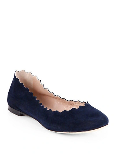 Chloé Scalloped Suede Ballet Flats In Blue Lagoon