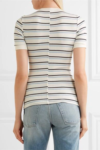 Shop Frame Striped Ribbed Stretch-jersey T-shirt In White