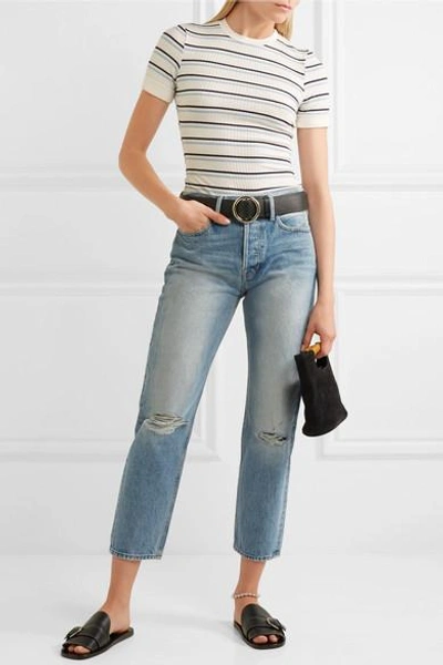 Shop Frame Striped Ribbed Stretch-jersey T-shirt In White