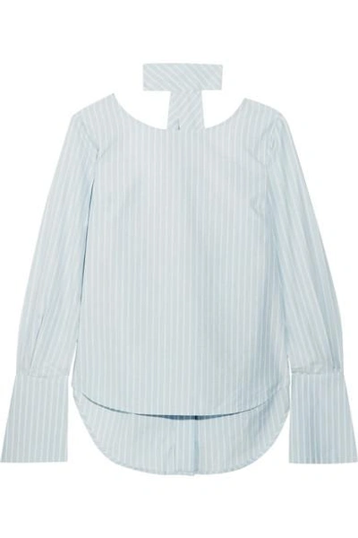 Shop Frame Reverse Striped Cotton-poplin Shirt In Sky Blue