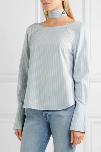 Shop Frame Reverse Striped Cotton-poplin Shirt In Sky Blue